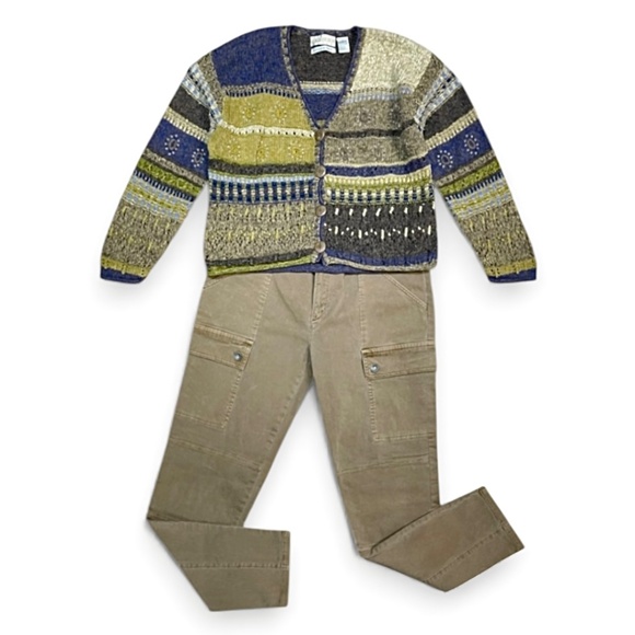 Sigrid Olsen Vintage 90s Hand Knit Cardigan Size L Button Front Beaded Sweater - Picture 12 of 12